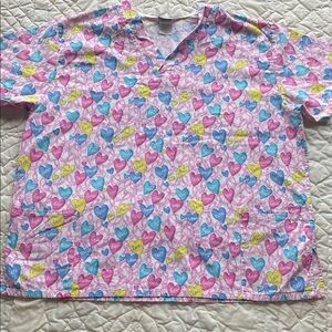 Valentine Heart Pattern Short Sleeve Scrub Top